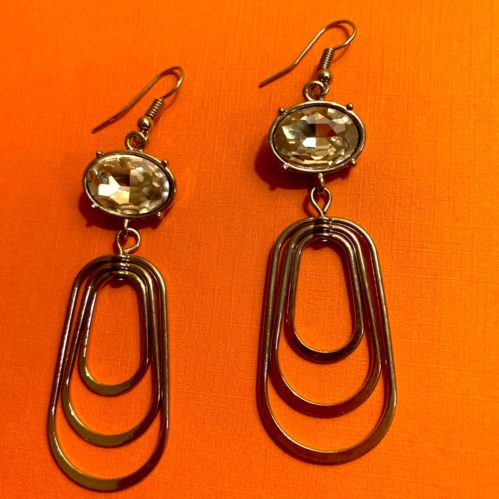 Silver hook earrings with large stone